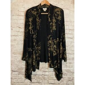 The Travel Collection Top Womens 1X Black & Gold Acetate Glitter Open Asymmetric